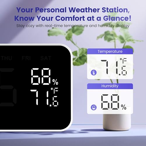 Dekala Bed Shaker Alarm Clock for Heavy Sleepers - White, Dual Alarm, Large Display, Auto Dimmer, Temp & Humidity, 7-Day Programmable, Gift Idea