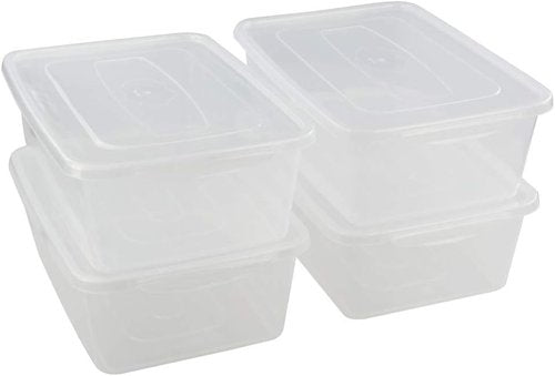 Jekiyo Clear Plastic Storage Bin - 14 Quart Latching Box Container with Lid | Set of 4