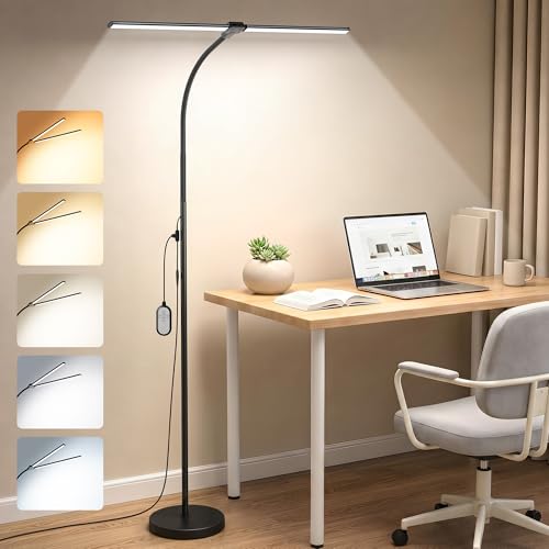 FOLKSMATE Black 20W LED Floor Lamp with Adjustable Neck & Bright Color Changing Light