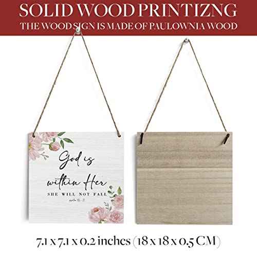 Inspirational Rustic Christian wall decor Gifts, pink room Women Religious Wood Sign Home Farmhouse Wall Hanging Decor Pink Flower Wooden Wall Art Decor Plaque for Bedroom Psalm 46:5