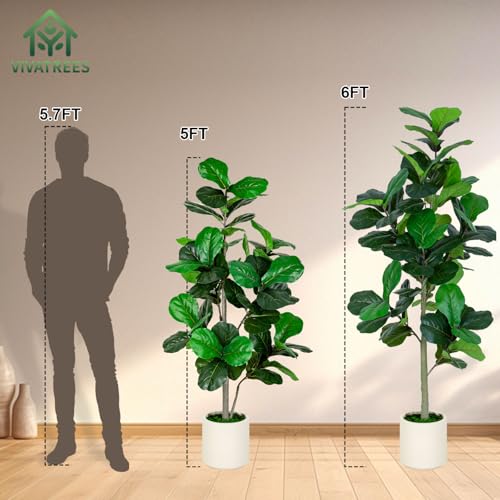5ft Faux Fiddle Leaf Fig Tree with White Planter - Indoor & Outdoor Decor
