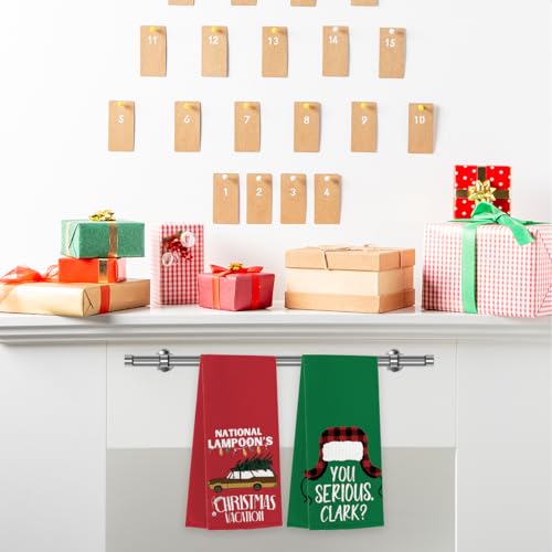 Christmas Kitchen Towels 14x23 Set of 2 - Holiday Decor, Absorbent Dish Wipes