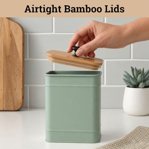 Sage Green Kitchen Canister Set of 4 with Chalkboard Labels & Marker - Countertop Food Storage