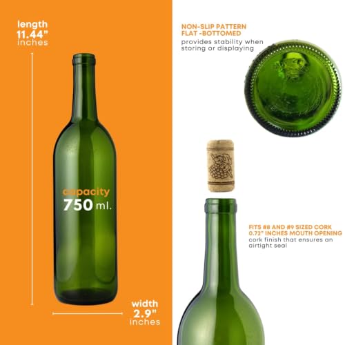 36 Pack Champagne Green Glass Wine Bottles 750ml with #8 Corks - W5 Style, Perfect for Home Winemaking