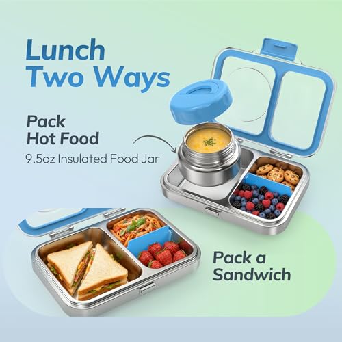 HOMEKOL Blue Stainless Steel Bento Lunch Box & 9.5oz Insulated Food Jar Set