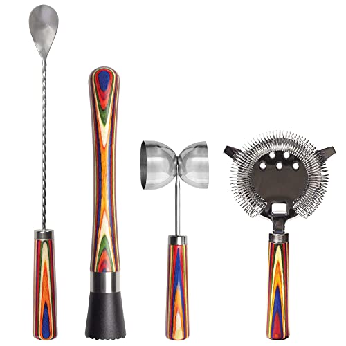 Totally Bamboo Baltique Marrakesh 4-Piece Bartender Kit with Wooden Accents