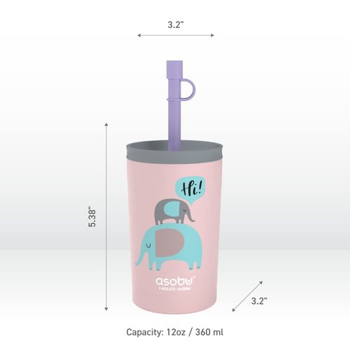 asobu Stainless Steel Kids Tumbler with Flexible Straw Lid | Insulated Water Bottle | Reusable Travel Cup 12 Ounce (Pink)