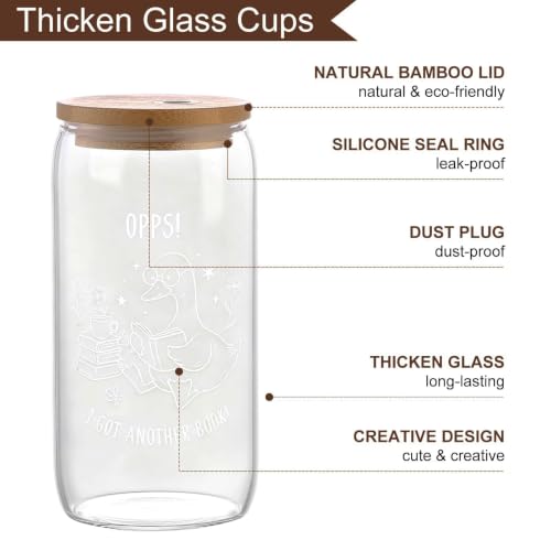 KORHONEN Book Lover Gifts for Women - Funny Bookish Reader Glass Cup, 16oz, Includes Gift Box