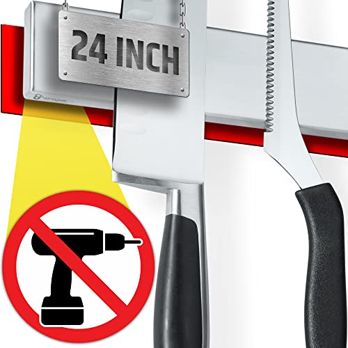 24-Inch No-Drill Magnetic Knife Holder - Strong Adhesive Stainless Steel Bar
