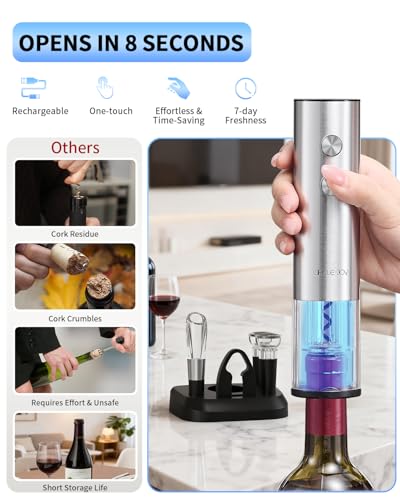 7-in-1 Rechargeable Electric Wine Opener Set - Silver, Stainless Steel