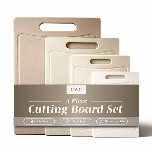 Cook With Color Non-Slip Cutting Board Set - 4 Sizes with Easy Grip Handles, Brown