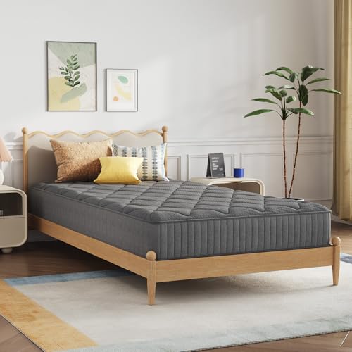 Grey Novilla Twin Hybrid Mattress - 6 Inch Gel Memory Foam & Innerspring Support