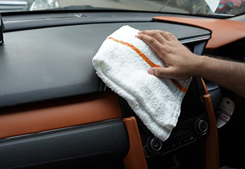 Orange Stripe Towels Pack of 60 - 16x19 Inch Absorbent Cotton Cleaning Rags
