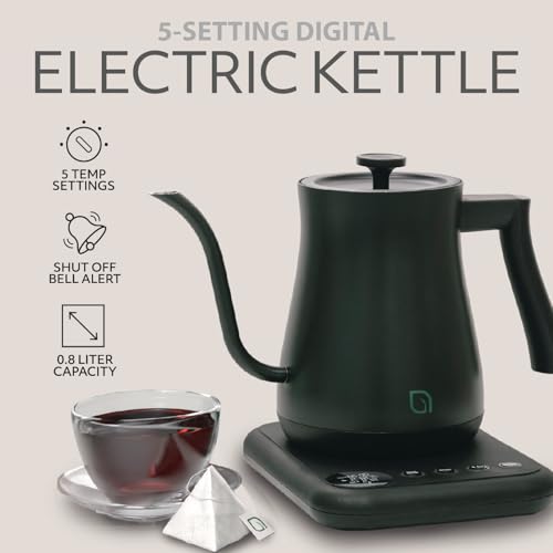 WILLOW ECO SERIES 0.8L Black Gooseneck Electric Kettle with 5 Temp Presets & Keep Warm