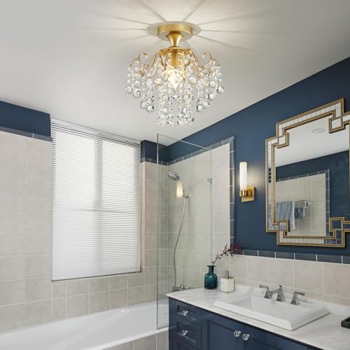 Gold Crystal Chandelier Flush Mount Ceiling Light Modern Bedroom Hallway Fixture