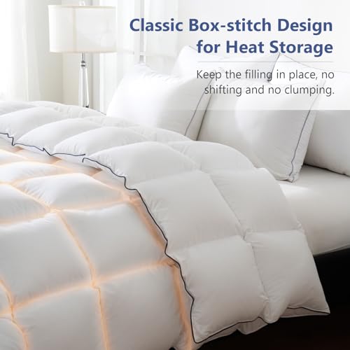 California King Feather Comforter - White 104x96 Inches Luxury Bedding