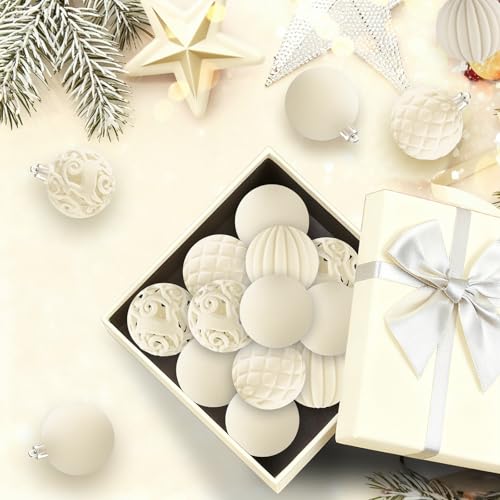 62PCS Cream Yellow Velvet Christmas Ornaments & Bows Set - Shatterproof Holiday Decorations