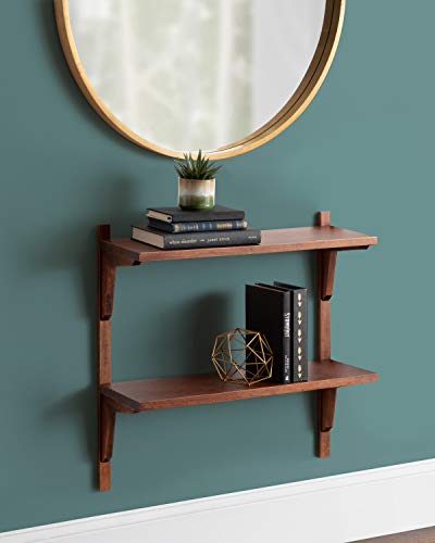 Walnut Mid-Century Wall Shelf - 24x8x24 Inch Double Tier Storage & Display