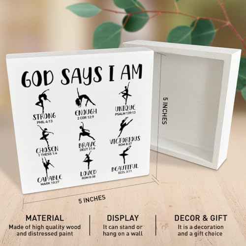Inspirational Christian Ballet Wooden Box Sign Decor, Jesus Bible Verse Dance Decorations for Home Dance Studio, Ballet Gifts for Girls, Dancer Gifts, Gift for Dancer Ballerina, God Says I Am Strong