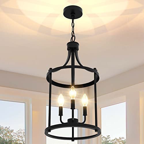 PARTPHONER 3-Light Farmhouse Black Pendant Light Fixture - Open Frame Kitchen & Dining Chandelier