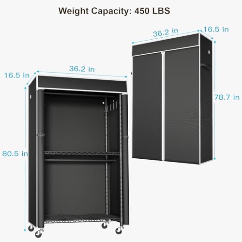 FUTASSI Black Clothing Rack with Cover and Wheels - Portable Garment Organizer