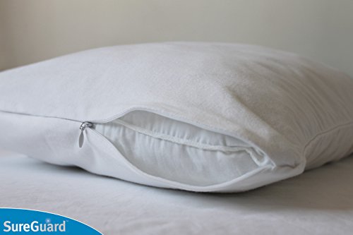 SureGuard King Size Waterproof Cotton Pillow Protectors Set of 2 - Hypoallergenic & Bed Bug Proof - Smooth Zippered Encasements