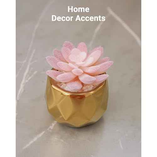 VIVERIE Mini Succulents Plants Artificial in Pots-Pink with Golden Ceramic, Christmas Small Fake Succulents Plants for Home Decor Indoor for Women, Golden Ceramic Faux Succulents, Gifts for Mom