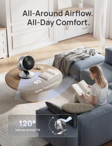 DREO Smart Fan for Bedroom Silver - 13 Inch Oscillating Air Circulator with Remote & Voice Control