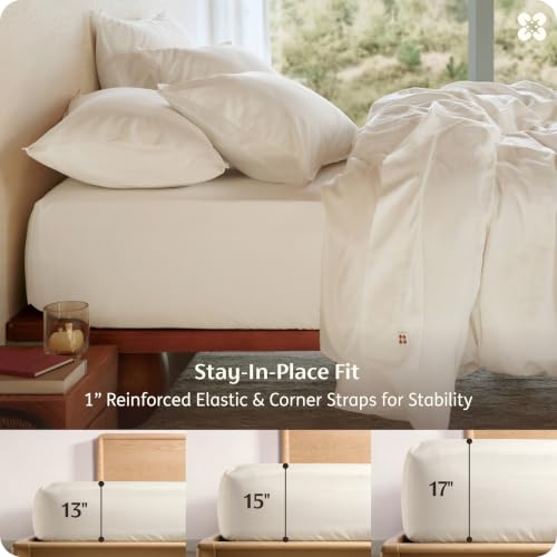 Bedsure Organic Cotton Full Sheet Set Ivory 4PCS - GOTS Certified, Soft & Durable