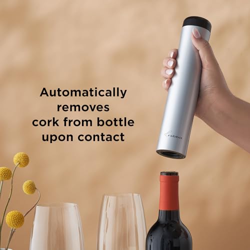 Rabbit Electric Corkscrew with Foil Cutter 2x9.6 Inch Silver Hands-Free Wine Opener