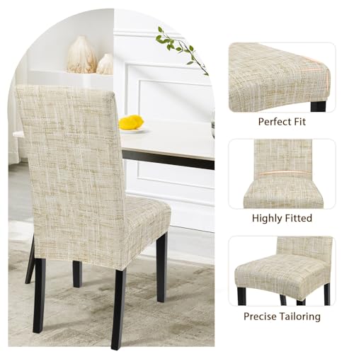 SearchI Flaxen Print Dining Chair Covers Set of 6 – Stretchable, Washable Parsons Slipcovers for Kitchen & Dining Chairs