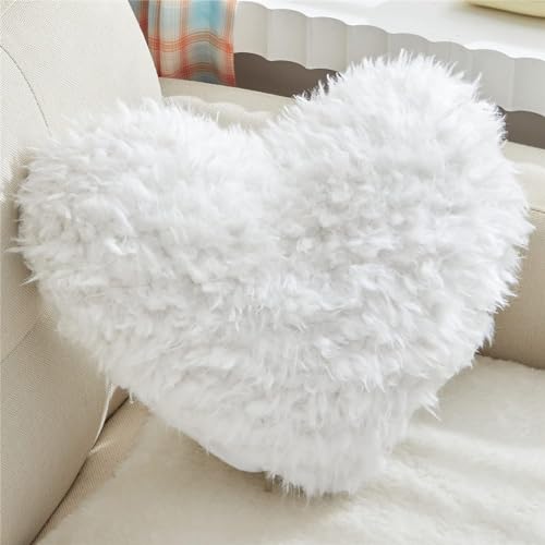 Fluffy Heart Pillow, Faux Fur Throw Pillow,Sherpa Plush Fluffy, Cute Soft Throw Cushion, Valentines Day,Thanks Giving Days ,Christmas Day Decorative for Home Bed Couch Heart Shape,19.7*15.7Inches