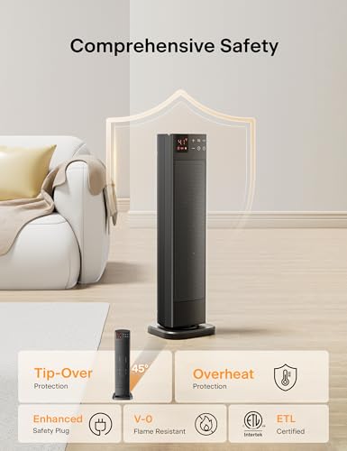 PELONIS Black Tower Oscillating Ceramic Space Heater 1500W with Remote & Timer
