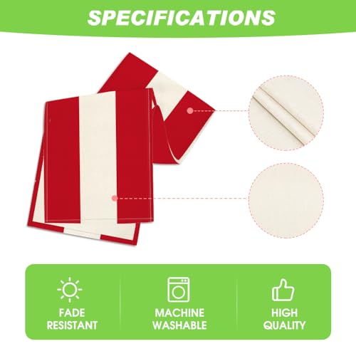 Artoid Mode Red and Beige Stripes New Year Christmas Table Runner, Seasonal Winter Kitchen Dining Table Decoration for Home Party Decor 13x72 Inch