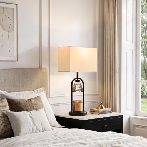 PoKat 22'' Black Modern Table Lamp with Candle Warmer & Dimmable Light