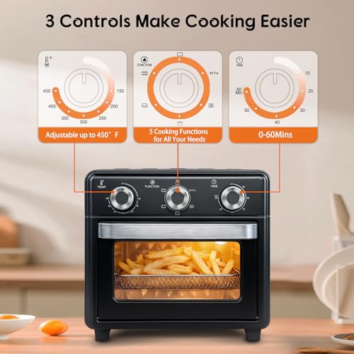 Black 10QT Air Fryer Toaster Oven Combo - 3-Layer Cooking, 5-in-1 Functions, Compact Countertop Design