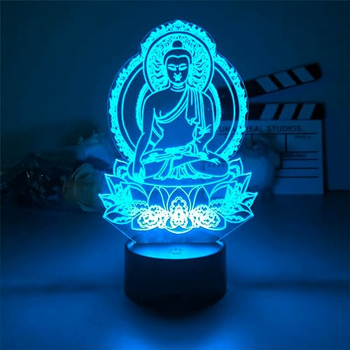 3D Buddha led Night Light Lamp Illusion Night Light 16 Color Changing Table Desk Decoration Lamps Gift Acrylic Flat ABS Base USB Cable Toy
