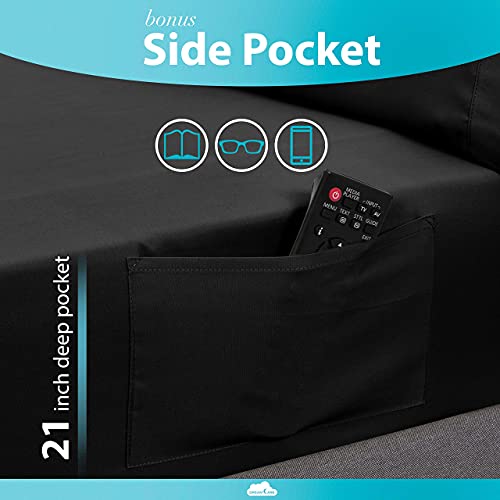 DREAMCARE King Size Cooling Microfiber Sheets Set - Extra Deep Pocket Black
