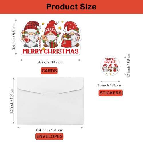 Gnome Christmas Invitation Set – 15 Invites with Envelopes & Stickers