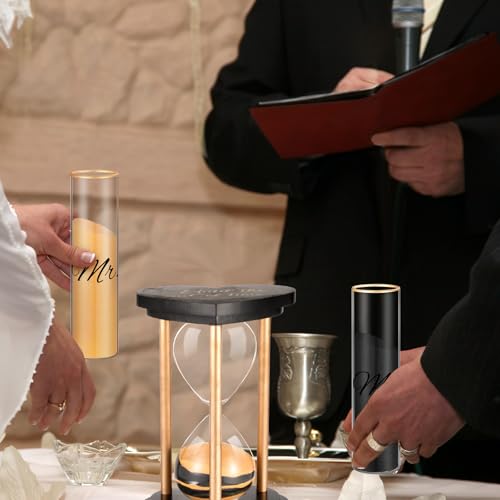 Unity Sand Ceremony Set Black Gold Retro Wedding Hourglass with Vases & Sand - Elegant Gift