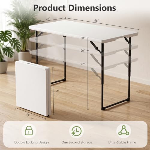 4FT Folding Table with Adjustable Height Portable Picnic & Camping Table