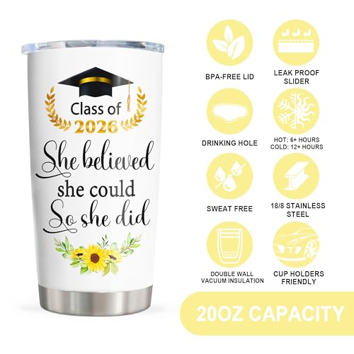 Graduation Gifts Tumbler 20oz - 2026 Graduation Gift for Women, College & High School Graduates - Pudmaple