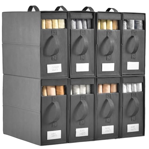 Gray 8 Pack Bed Sheet Organizer with Window - Linen Closet Storage
