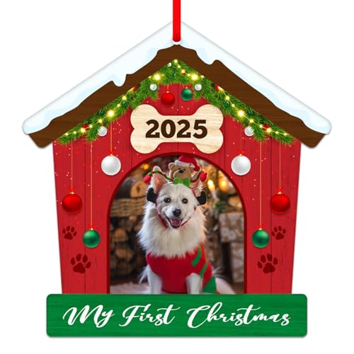 FLYAB Dog Picture Frame Christmas Ornaments 2025 Personalized Photo Frame Ornament for Christmas Tree My First Xmas Ornament 2025 for Dogs Lovers Christmas Tree Decorations Gifts