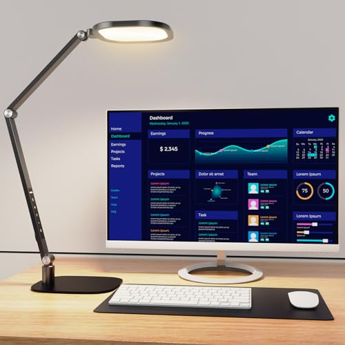 LitONES LED Desk Lamp for Home Office - Black, Adjustable Webcam & Reading Light
