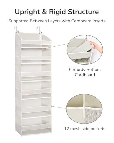 Ivory Over The Door Organizer with 6 Large & 12 Mesh Pockets, 50lbs Capacity, Bedroom & Bathroom Storage