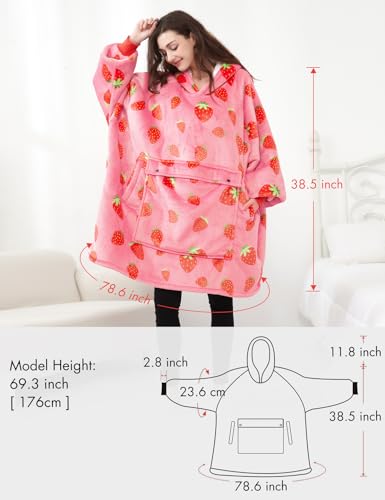 KFUBUO Wearable Blanket Hoodie for Adults with Pocket & Strawberry Print - Printing Strawberry Variant
