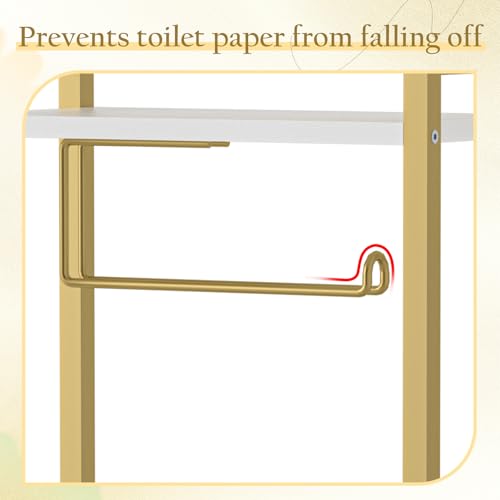 Freestanding Toilet Paper Holder with Storage Shelf - Gold Bathroom Organizer
