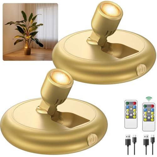 Rechargeable LED Spotlight Indoor 2-Pack - Gold Dimmable Accent Lights with Remote