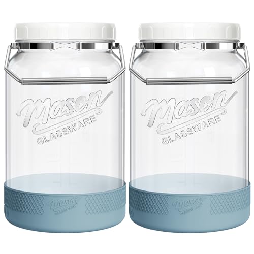 2 Pack 1 Gallon Glass Jars with Airtight Lids and Handles - Food Storage Set